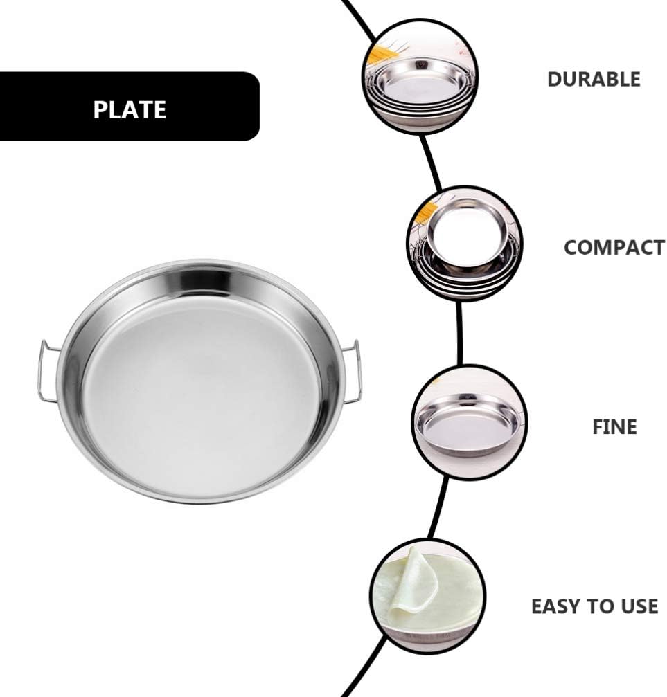Turkey Pan Stainless Steel Plates Round Stainless Steel Turkey Roaster Lasagna Pan Steamer Plate with Handle Steamer Pan Round Cake Pan Fruit Tray Roasting Dish Shelf (Color : 32cm, Size : 38