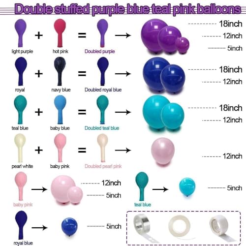 Image of Purple and Blue Balloons Teal Pink Balloon Garland Arch Kit for Birthday Baby Shower Mermaid Stitches Under The Sea Encanto Villain Ocean Luau Birthday Baby Shower Party Decorations