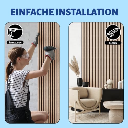 JUWEI DIRECT Akustikpaneele ，Faltbare Platte 1 Satz - 2400x600mm 1,44 m² Akustikpaneel Für Tonstudio, Wohnzimmer, Heimkino, Wanddekoration Und 3D-Wandpaneele (Klassik Eiche 13#)