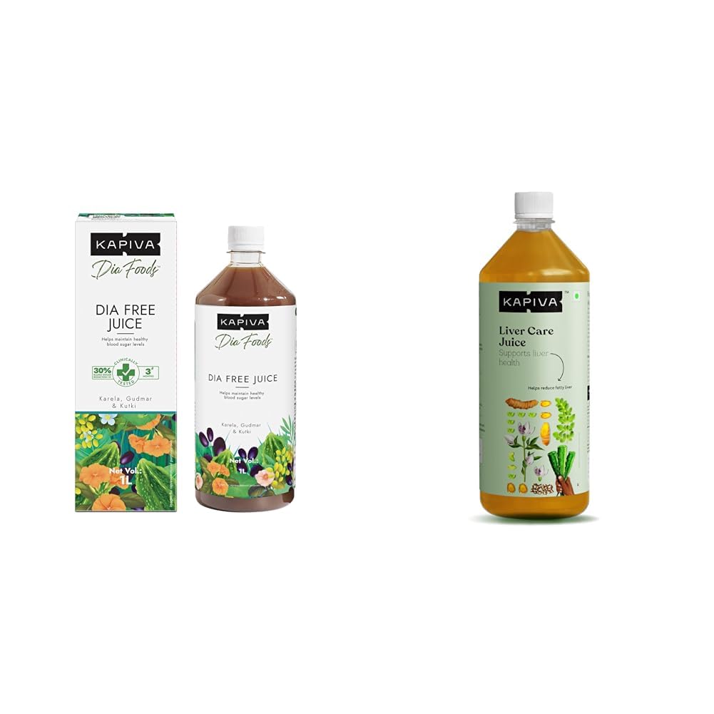 Kapiva Dia Free Juice, 1L Clinically Proven Diabetes Care Amla, Karela, Jamun, Guduchi & 7 More & Kapiva Liver Care Juice Anti-oxidant Rich Supplement With 5 Ayurvedic Herbs to Benefit Liver (1L)