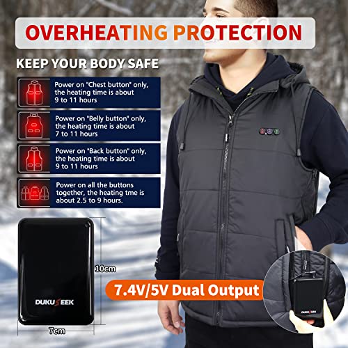 Dukuseek Heated Vest With Hood, Lightweight Battery Charged Electric Heating Vest With Detachable Hoodie For Hunting Hiking Camping, Size Adjustable For Men Women #TOP6
