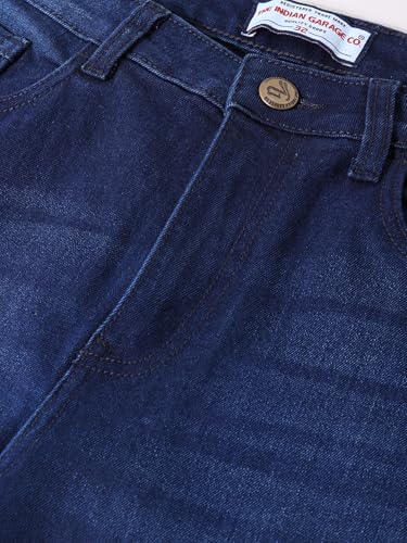 Image of The Indian Garage Co Men Slim Straight Fit Solid Mid-Rise Stretchable Jeans
