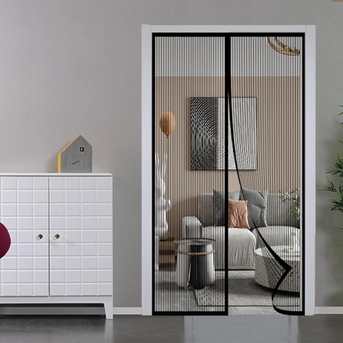 Magnétique Moustiquaire Porte,Maille Ultra Fine Fermeture Automatique Rideaux,Anti Insecte Mouche Installation Facile,pour Salon Couloirs Portes Patio-Black-a|| 70x200cm(27x78inch)