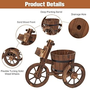 Kinbor outdoor planters rustic barrel planter wooden planters outdoor tricycle planter wagon planters for outdoor plants  urban country home decor