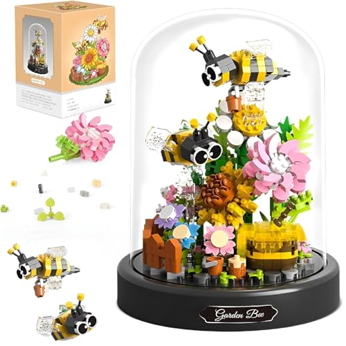 Bee Flower Bouquet Building Set, 588 PCS Insect Flowers Collection Building Set with Dust Cover, Micro Mini Botanical Building Toy, DIY Home Decoration, Gifts for Boys and Girls (16368)