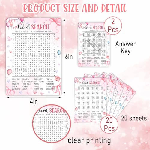 Image of Coquette Pink Bow Themed Sleepover Slumber Party Supplies- Pink Slumber Party Games Card - Sleepover Stuff- Birthday Night Games Creative Idea -Word Search- 20 Game Cards and 2 Answer Key