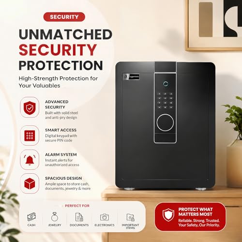 Image of Amazon Basics Pro Gross Capacity - 54L (Net - 49L), Biometric Fingerprint + Password Safe Locker Box for Home & Office | Digital Electronic Security Locker Safe With Dual Access, Anti Theft Steel Body