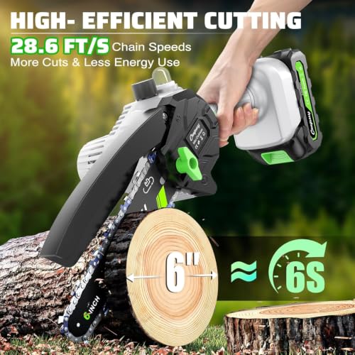 Image of CEEPUY Mini Chainsaw, 6 Inch Portable Electric Chainsaw with 2 Batterys /Automatic Oiler /Security Lock /Powered Small Handheld Saw for Trees Branches Trimming