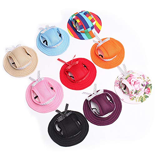 Pet Cap, Round Hat Fashion Dog Canvas Princess Hat Baseball Adjustable Chin Strap Sun Protection Visor for Puppy Dog (M… - Image 3