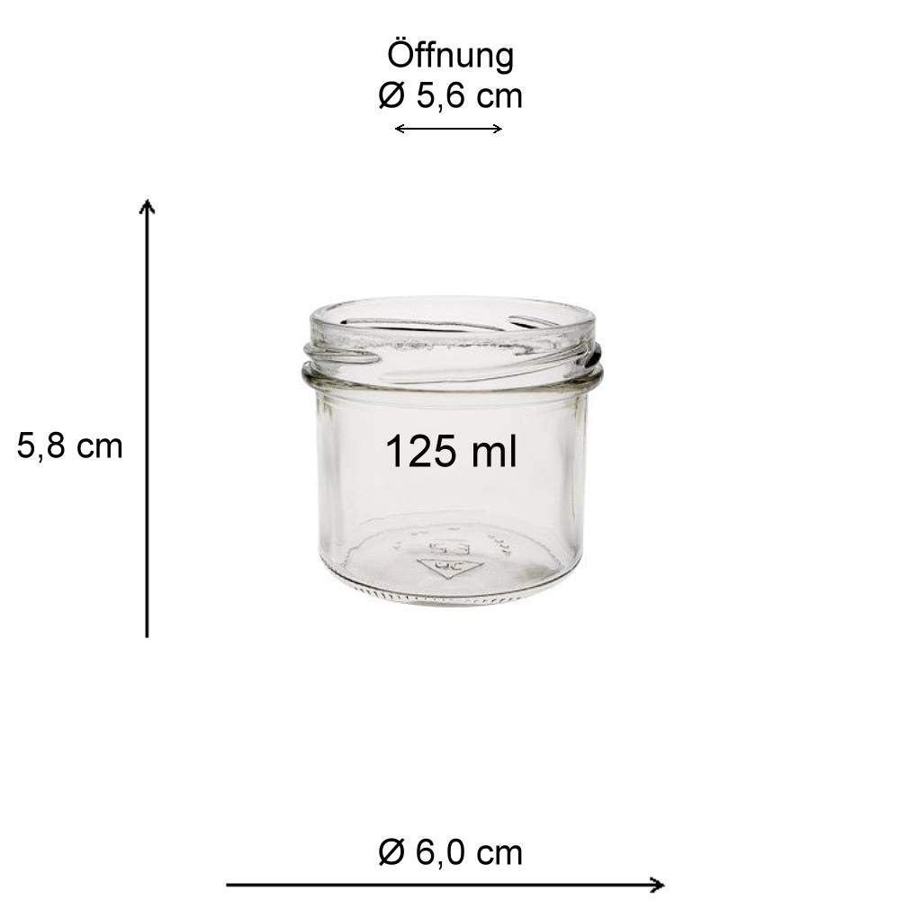 Viva Haushaltswaren G1130125/24T/X Lot de 24 Petits Pots de Confiture avec Couvercle doré 125 ML + Entonnoir Jaune avec système de Blocage