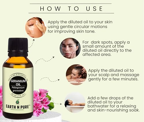 Image of Earth N Pure Geranium Essential Oil for Aromatherapy, Hair, Skin and Face Care | 15 ML