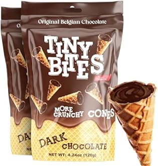 BeeMax Tiny Bites Waffle Mini Cones with Original Belgian Dark Chocolate - 4.24oz Bag (Pack of 2) - Blend of Crispy Waffle Cones & Belgian Chocolate - Bite-Size Snack for Dessert or Ice Cream Toppings