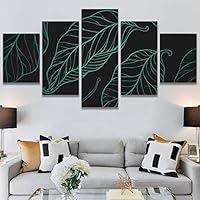 SIGNWIN 5 Panel Canvas Wall Art Modern Art Decorative Elements Fun Illustrations Leaves Multicolor Patterns for Home Decorations Ready to Hang - 60
