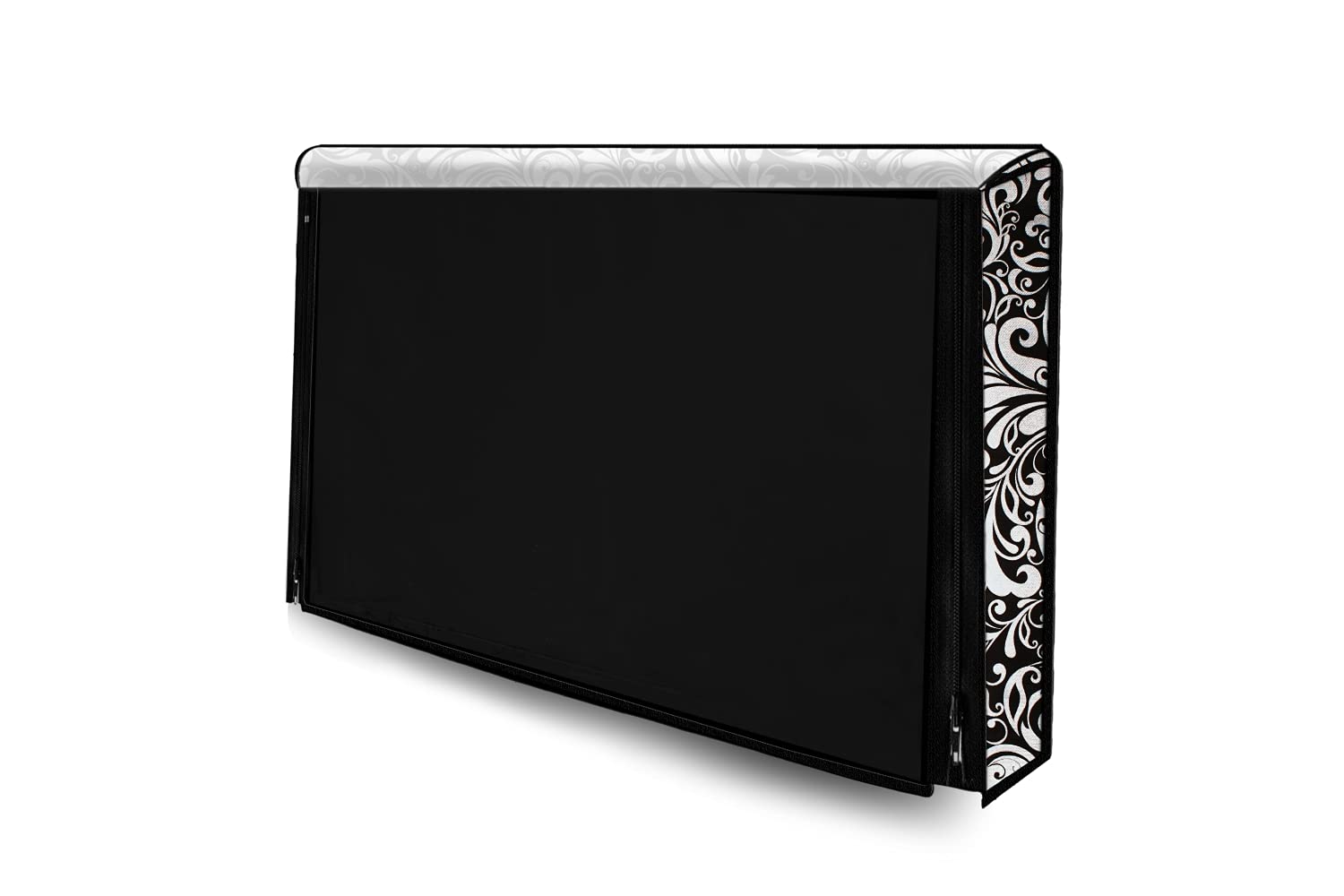 Sarvatapana LED TV Cover for 55 Inch LCD LED Monitor | PVC Dustproof Television Cover with Zip Lock | Wall Mount & Table Top | All Models | Black Flower Print 1
