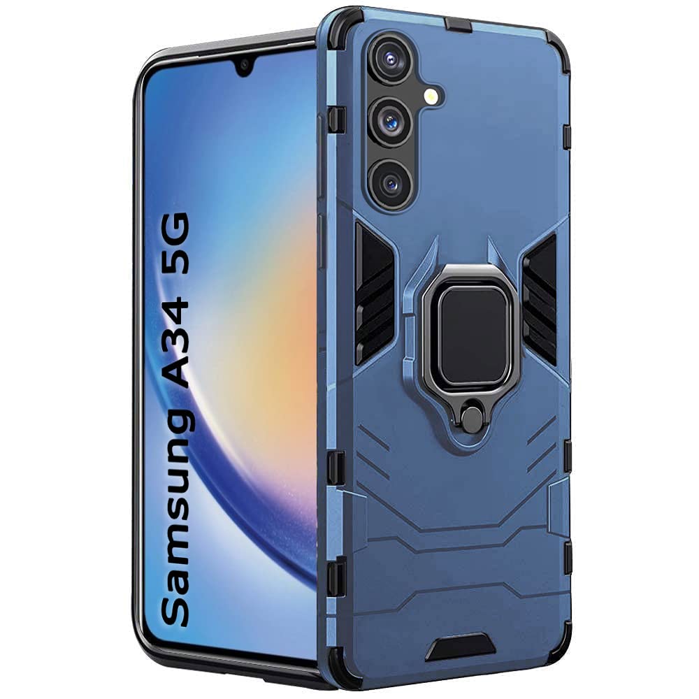 TheGiftKart PC Tough Armor Bumper Back Case Cover For Samsung Galaxy A34 5G | Ring Holder & Kickstand In-Built | 360 Degree Protection Back Case Cover For Samsung Galaxy A34 5G (Greyish Blue) (B0BYCY47VF) Amazon Price History, Amazon Price Tracker