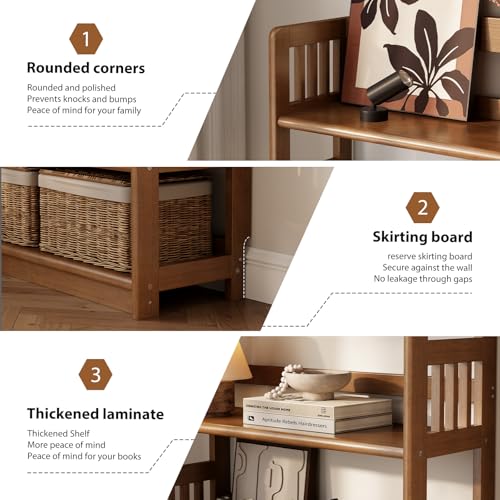 Image of AnywaysWood 4 Tier Solid Wood Open Shelf Bookcase,Modern Wooden Display Bookshelf,Farmhouse Wide Bookshelves, Freestanding Storage Cabinet for Study Room Office Living Room sunroom