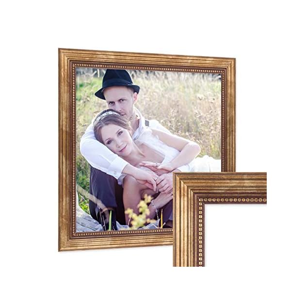 PHOTOLINI Bilderrahmen 30x30 cm Gold Barock Antik Massivholz mit Glasscheibe und Zubehör/Fotorahmen/Barock-Rahmen
