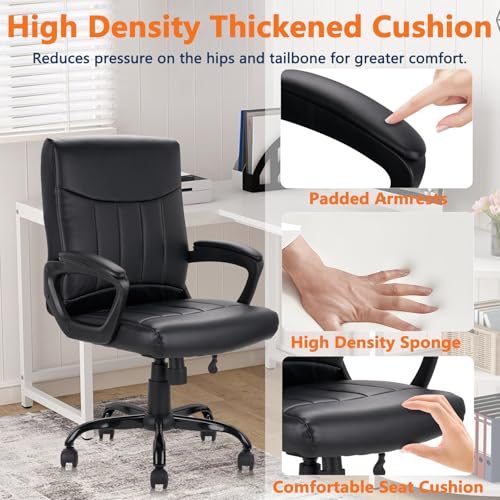 Image of CLATINA Leather Ergonomic Office Chair with Lumbar Support and Padded Armrestes, Swivel Rolling Executive Mid Back Computer Task Desk Chair for Home, Conference, Waiting Room, Black, 4 Pack