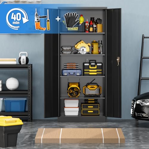 SUPEER Metal Storage Cabinet with 2 Door and 4 Adjustable Shelves,180CM Tall Steel Cabinet for Warehouse,Garage,Home,Office,Easy Assemble Required(Black) - Image 6