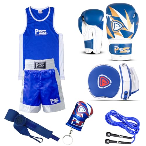 Ensemble de boxe pour enfants 3 à 10 ans bleu gants de boxe légers 4 oz