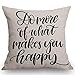 Poszewka na poduszkę z motywacyjnym i inspirującym cytatem, 'Do More of What Makes You Happy' bawełniana lniana kwadratowa poszewka na poduszkę dekoracyjna poszewka na poduszkę poszewka na poduszkę na sofę 45 cm x 45 cm