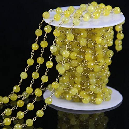 Chaîne rosaire jade jaune 3-4 mm maillons plaqués or vermeil longueur 10 pieds