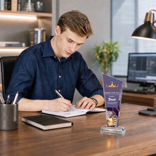 Image of Custom Crystal Trophy Award Personalized Plaque Award with Text Logo Photo Awards Trophies for Employee Recognition Team Graduation Personalized Office Gifts for Boss Coworker Teacher