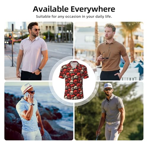 Red and White Skull Print Polo Shirts for Men-Funny Golf Shirts for Mens Short Sleeve Polos Polo T Shirts 7