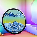 JZWLW Moving Sand Art Decor Picture 3D Deep Sea Sandscape 360° Rotation Sand Art Liquid Motion Round Glass Crafts Wood Frame Relaxing Relieve Depression Wall Decor for Home Office (Blue, 23.6IN)