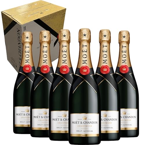 Moët & Chandon - Champagne Brut Impérial | Ideal para Fiestas Navideñas | Aromas frutales y florales | Perfecto para brindar | 6 BOTELLAS CAJA ORIGINAL