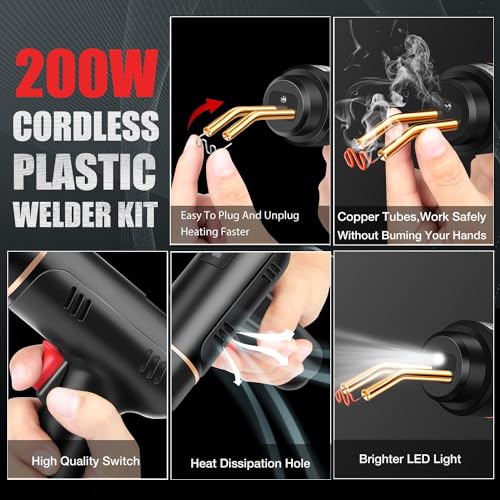 Image of 200W Cordless Plastic Welder, Plastic Welding Kit with 1200PCS Hot Stapler, USB Rechargeable Plastic Welder Gun with 5000mAh Battery, Plastic Weld Bumper Repair Kit for Most Plastic Repair