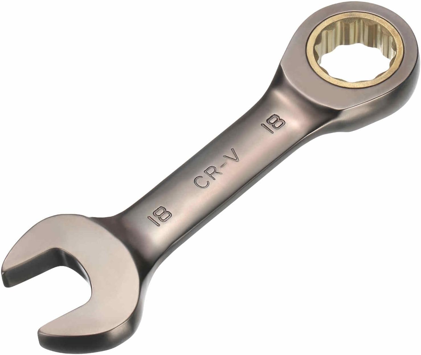 HARFINGTON Stubby Ratcheting Wrench 18mm Metric Box and Open End Cr-Mo Steel 12-Point 72-Teeth Geared Combination Wrench Spanner for Home Auto Repair Machine Maintenance
