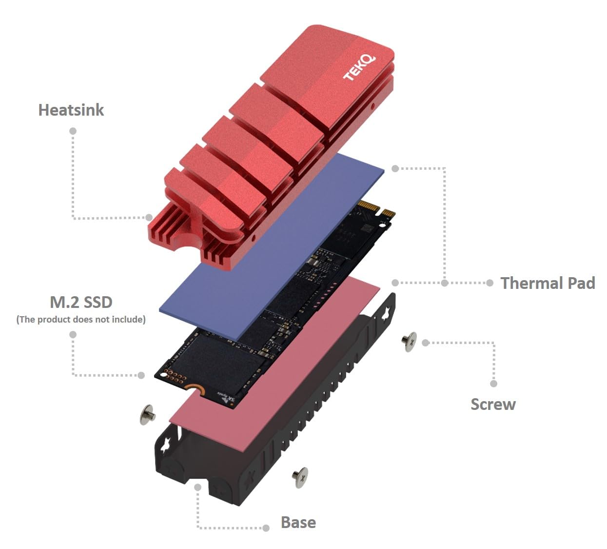 M.2 2280 SSD Kühlkörper, doppelseitiger Kühlkörper, mit Thermo-Silikon-Pad für PC M.2 PCIE NVMe SSD oder M.2 SATA SSD (RED)
