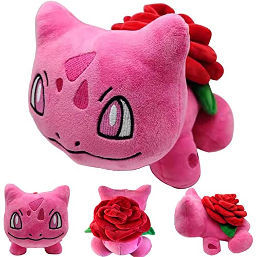 Rose Bulbasaur Plush - 2022 New Pink Rose Bulbasaur Plush Doll, Adorable Stuffed Animal Super Soft Cuddly Toy Perfect for Playing & Displaying