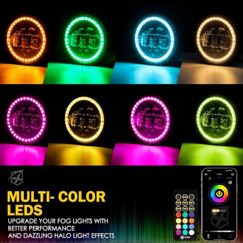 Image of Multi Color Halo Fog Lights w /Dual Control Compatible with 07-18 Jeep JK | 3 Lighting Modes, IR, Bluetooth Wireless, IP67 Waterproof, Plug N Play, DOT Approved