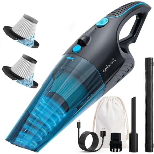 Image of ambrint Handheld Vacuum Cordless Rechargeable – 13000PA Powerful Car Vacuum with Best Suction, Lightweight Mini Cleaner for Home/Office, High-Power Dust Busters for Pet Hair, USB Charging & LED Light