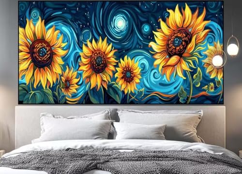 Broderie Diamant Peinture tournesol DIY 5D grand format 150x50cm tableau strass carré