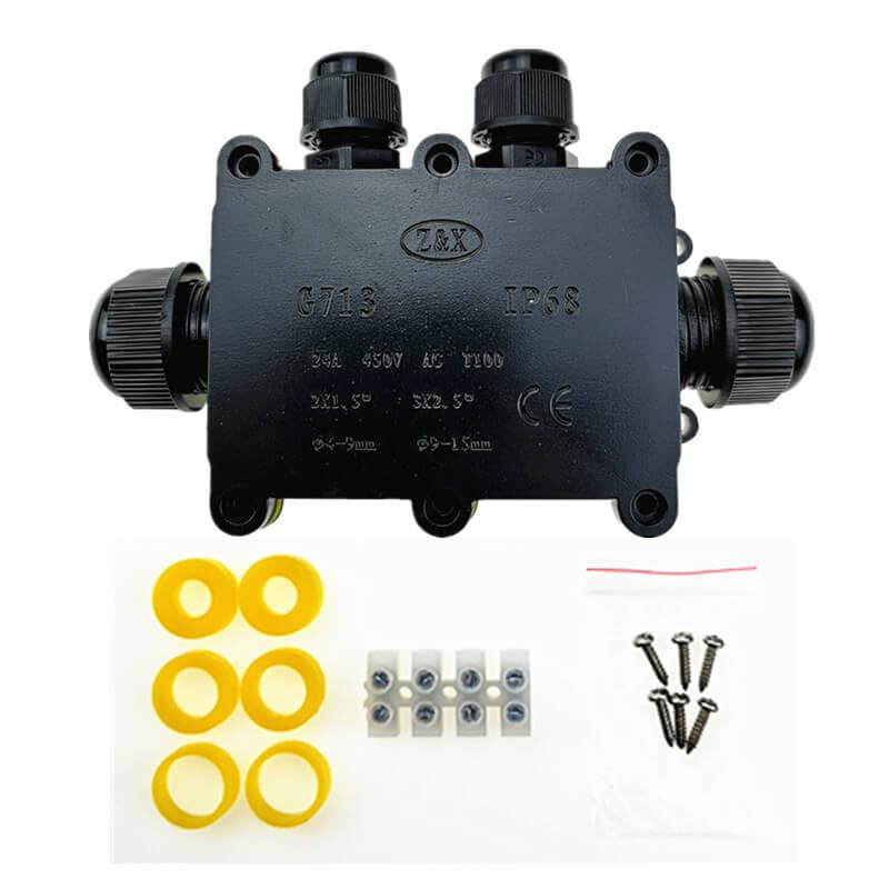 GXMRHWY Waterproof Junction Box Four-Way IP68 G713 Plasti Black