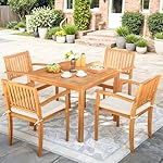 Greesum 5 Piece Patio Dining Set Outdoor Solid Wood Furniture for Yard, Garden, Porch w/Square Tabletop & 4 Chairs, White - Image 2