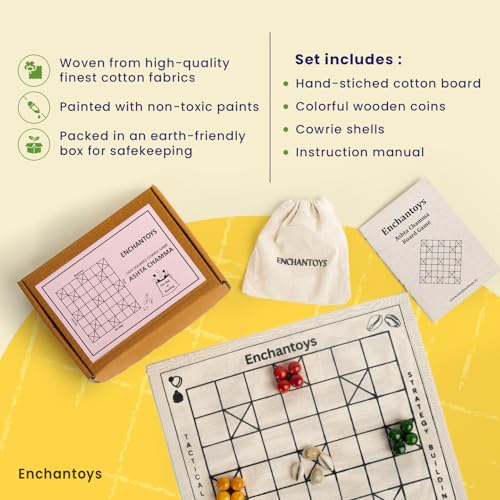 Image of Ashta Chamma Cotton Fabric Board Game- Yellow | Chowka Bara,Katta Mane,Taayam,Kaangi Chaala,Kaana Dua,Traditional Indian Ludo | Travel-Friendly Game | Suitable for Children 4+ Years