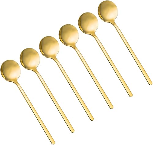 Paquete de 6 cucharas de café expreso de acero inoxidable chapadas en oro, mini cucharaditas para café, azúcar, postre, pastel, helado, sopa