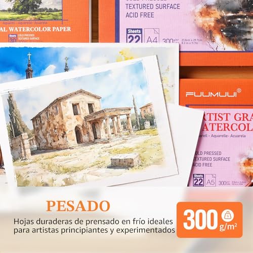 Miniatura 4 de Papel Acuarela A4-100 Algodón, 22 Hojas De 300 G M , Sin Ácidos, Prensado En Frío, Bloc De 4 Caras Encolad, Bloc Acuarela Papel De Acuarela Para Acuarela Y Dibujo, Watercolor Paper