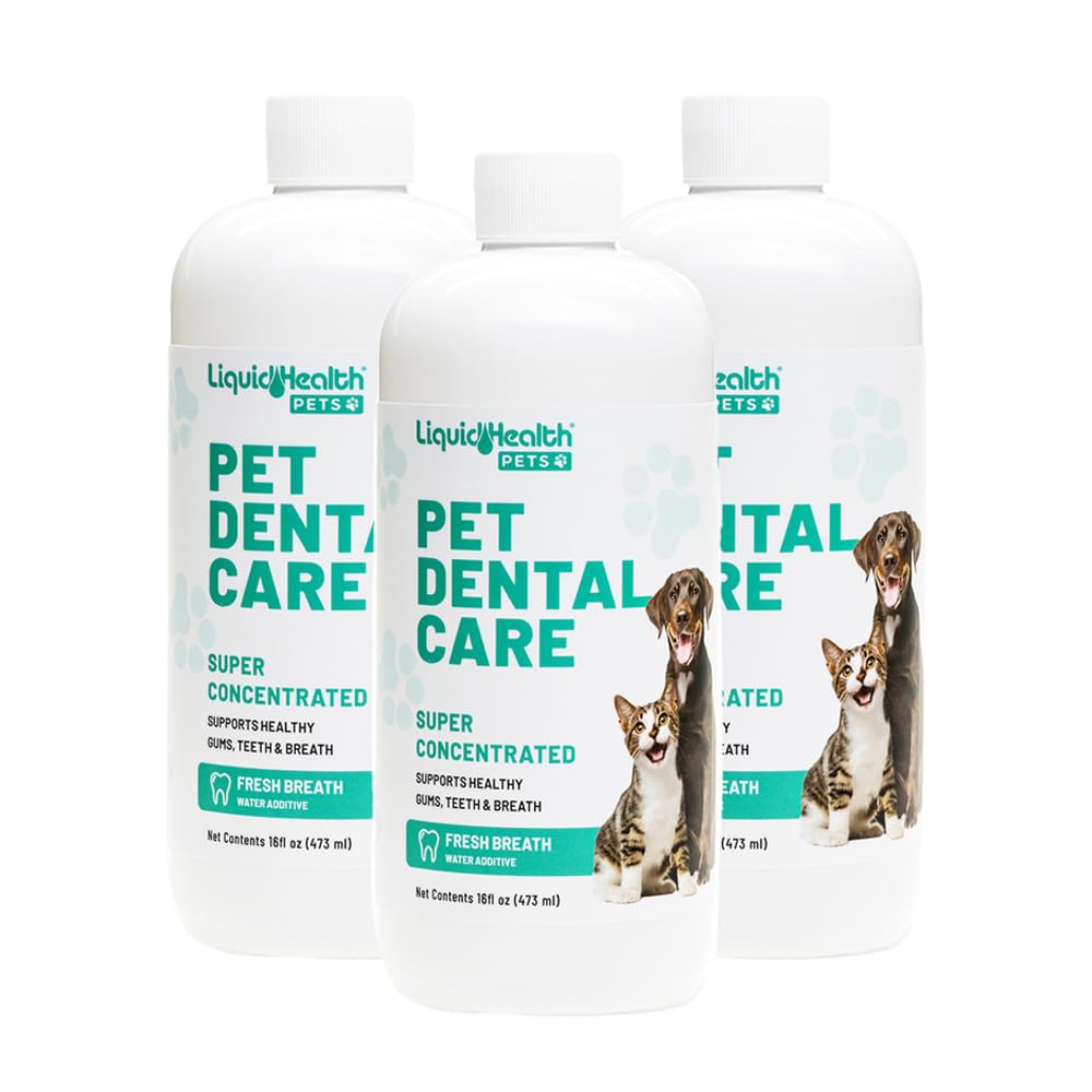 LIQUIDHEALTH Pet Dental Care Water Additive for Dogs & Cats - Fast Acting Pet Bad Breath Freshener, Dog Mouth Wash, Animal Oral Dental Rinse, Plaque & Tartar Teeth Cleaning Solution (3-Pack)