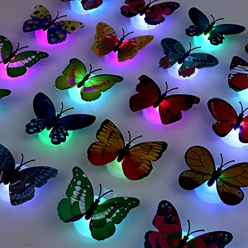 20 Pieces Butterfly Wall Decals, 3D Butterflies Wall Decals LED Lights Wall Stickers, Colorful Light Singles and Double Wing Butterfly Mural for Home Decoration