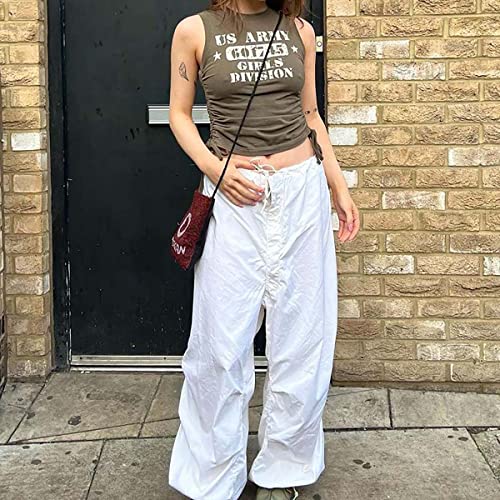 Women Baggy Cargo Pants Y2K Low Waist Vintage Solid Color Drawstring Pants Streetwear Wide Leg Baggy Jogger Punk Trousers2