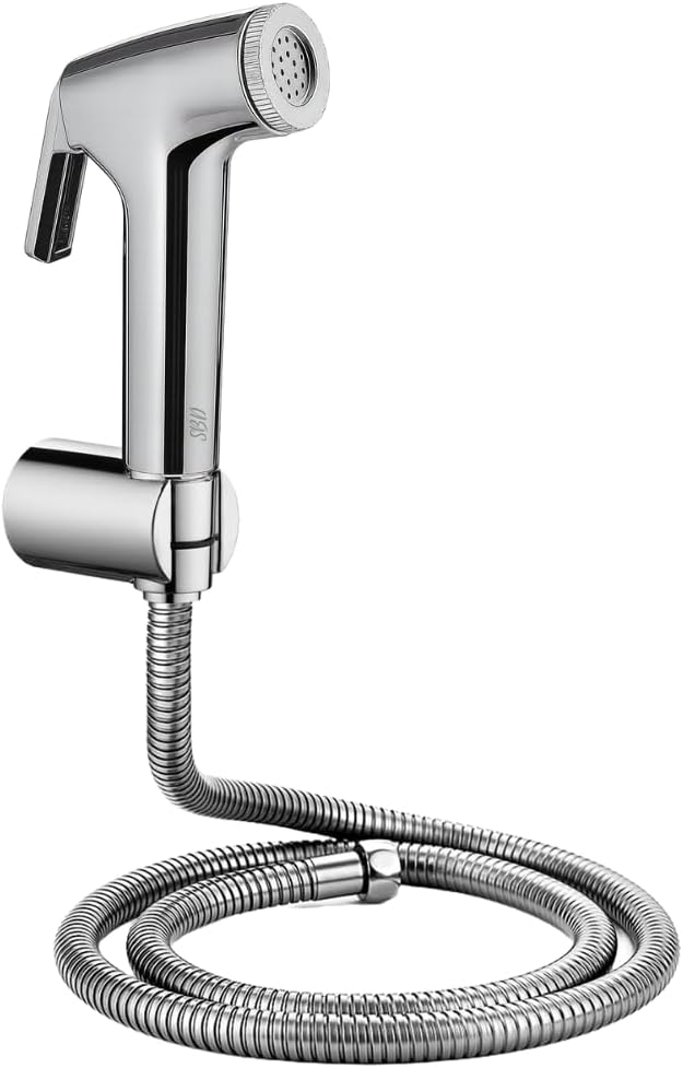 Safari ABS Plastic Health Faucet Gun with Flexible Stainless Steel Hose Tube and PVC Holder | Health Faucet Set | Bidet Jet Spray ((Complete Set with 1 Mtr Tube))