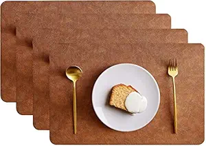 Besillia Faux Leather Placemats Set of 4,Non-Slip, for Kitchen Dining Table,Conference,Restaurant,Coffee Shop Walnut Brown,40 * 30cm.