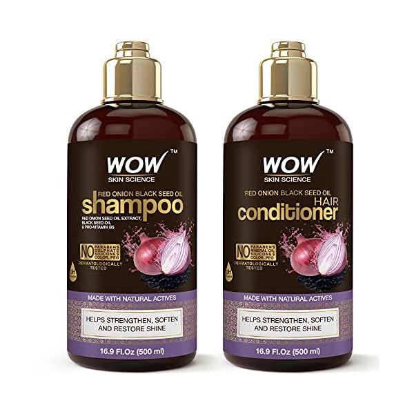 WOW Skin Science Onion Black Seed Oil Shampoo & Conditioner Set with Hair Oil for Strong, Soft Hair & Shine – Hair…
