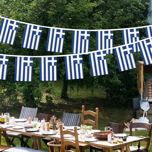 Image of Greece Flags Greek String Flag Banners for Patriotic Events Independence Day Sports Bars Inside Outside Decorations 33 Feet 30 Flags