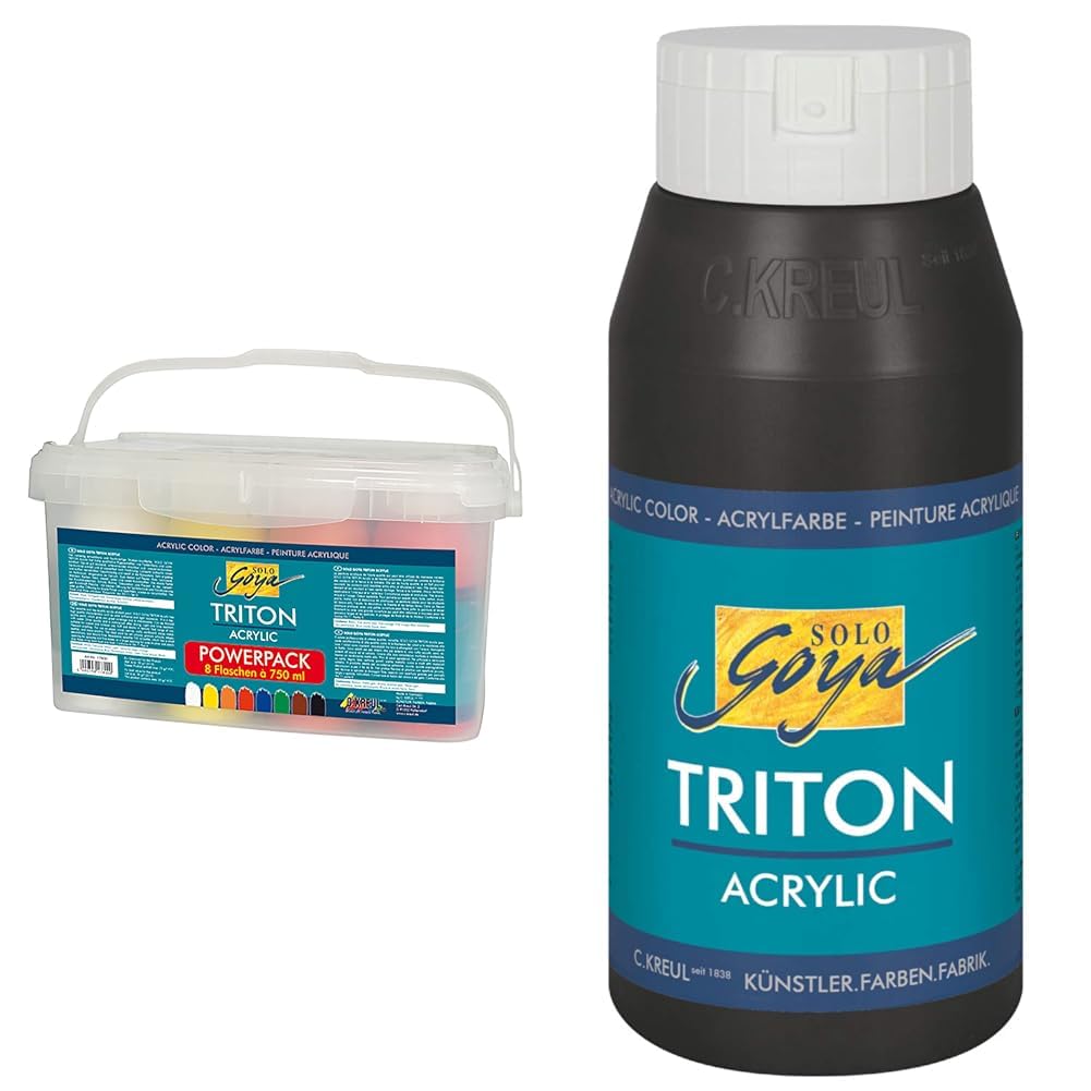 Kreul 17800 - Solo Goya Triton Acrylfarbe im Powerpack & 17009 - Solo Goya Triton Acrylfarbe schwarz, 750 ml Flasche